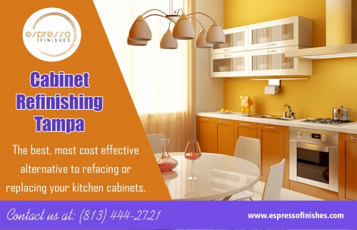 Cabinet refinishing Tampa for the business or home at https://espressofinishes.com/

Find Us here..
https://goo.gl/maps/QinGpJbsPHr

Products/Services –
Cabinet Refinishing
Cabinet Painting 
Kitchen Cabinet Refinishing
Kitchen Cabinet Painting

The kitchen is one of the most used rooms in the home. It is here that meals are usually cooked and eaten and families gather to talk and share a snack. For that reason, most people want a functional and cozily attractive kitchen but worry that the expense of remodeling may be more than their pocketbook can bear. In making that decision on whether or not to take on that cabinet refinishing Tampa it helps to consider some of the benefits.

Contact Us: 333 N Falkenburg Rd #B-221, Tampa, FL 33619, USA
Phone Number: (813) 444-2721
Email Address : info@espressofinishes.com

Social:
https://twitter.com/cabinet_rfacing
https://www.instagram.com/tampacabinetrefacing/
https://plus.google.com/u/0/113105570415921402680
https://www.youtube.com/channel/UC7KDZLtMxvZHAISIBaZyVIQ
https://pathbrite.com/cabinet_rfacing/profile