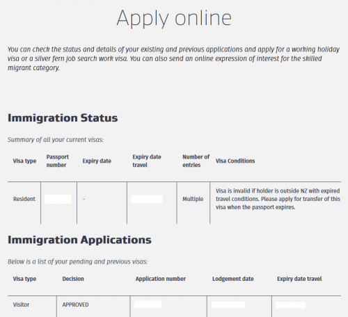 INZ Online Services Resident Visa Status