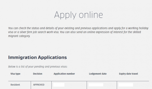 INZ Online Services Permanent Resident Visa Status