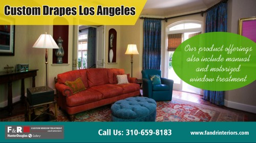 Custom drapes Santa Monica make the interiors of your home look beautiful at http://fandrinteriors.com/
Find us on : https://goo.gl/maps/EmUSRFGK45M2
One of the most important aspect of Drapes is the best ways to measure them properly. If you are having custom drapes made, it is without a doubt ideal to allow the developer do the measuring and also provide you with an estimate, if they have not already. In the quote they will define how much material is needed for your as this could vary a good deal with a big repeat-- they recognize what they need and also you want them to be responsible for this. Custom Drapes Santa Monica be available in a lot of styles as well as we will certainly aim to explain several of them here.
My Social :
https://plus.google.com/105649171969310737172
https://kinja.com/curtainsbrentwood
https://medium.com/@shermanoaks
https://en.gravatar.com/curtainsbrentwood

Motorized shade Los Angeles

1529 S Robertson Blvd. Los Angeles, California
Phone - (310) 659-8183
Email : info@fandrinteriors.com
Deals In .....
Custom drapes los angeles
Custom drapes Santa Monica
Drapery Los Angeles
Motorized blinds Los Angeles
Motorized shade Los Angeles
Window blinds Marina Del Rey
Window treatments Beverly Hills 
Window Treatments Los Angeles
Window Treatments Santa Monica 
Window treatments Sherman Oaks