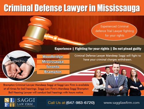 Criminal Defense Lawyer In Mississauga that will work in your favor At https://saggilawfirm.com/other-services/

Find Us: https://goo.gl/maps/vGDMHa1w6r32

Deals in .....

Criminal Defense Lawyer In Mississauga
Brampton Local Criminal Lawyer
Legal Aid Criminal Lawyer Brampton
Mississauga Local Criminal Lawyer
Lawyer In Brampton Free Consultation

A criminal lawyer helps companies or individuals who are facing criminal charges. This attorney offers guidance and assistance that relates to the matters of their client's case and formulates a legal strategy for the best possible outcome. It gets even worse when the Criminal Defense Lawyer In Mississauga you choose is not specialized in criminal law. Your result could be that your innocence will not be proven in a court of law. To avoid this, hire an experienced criminal lawyer to represent your case who has an extensive knowledge of handling criminal law case with a high percentage of success rates.

Mandeep Saggi attends Court in all of the cities below.
Saggi Law Firm is located At 2250 Bovaird Drive E., Suite #206
Brampton, ON, L6R 0W3

Available 24 hrs CALL: 647-983-6720

Social---

https://ello.co/criminallawfirmstoronto
http://www.allmyfaves.com/torontocriminallawye/
https://www.youtube.com/channel/UCr399MNvzktaHD41qxo-6zA/
https://itsmyurls.com/saggilawfirm