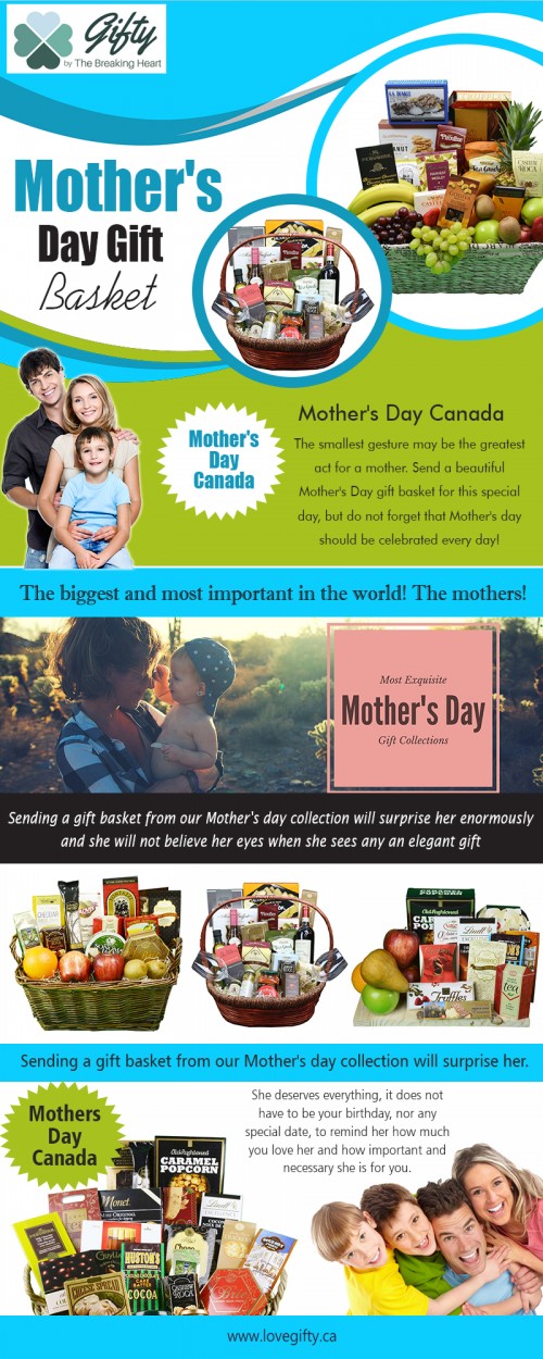Mother's day gift basket with high quality products at https://lovegifty.ca/collections/mothers-day
Find Us On : https://goo.gl/maps/MUGifzhNss92
The great thing about these gift baskets is that there is a specialty mother's day gift basket. For those who want to personalized their gift, and make it one of a kind, they can make their very own home made specialty gift basket. The secret to giving a gourmet gift baskets is to select one that contains items that the recipients will love! One that reflects their personality, and contain things that they can use. This shows that the giver has put a lot of thought into selecting a gift.
My Social :
https://en.gravatar.com/gourmetgiftbasketstoronto
https://www.reddit.com/user/giftbaskets_CA
https://www.thinglink.com/giftbasketcanada
https://start.me/u/kxy9d5/gift-basket-toronto

Gifty by The Breaking Heart

112 Elizabeth St, Toronto, ON M5G 1P5, Canada
Phone : +1 800 516 8550
E-mail: hola@lovegifty.ca
Open 24 Hours

Deals in ...
Mother's Day Canada
Mothers Day Flowers
Mother's Day Gift Basket
When Is Mother's Day In Canada