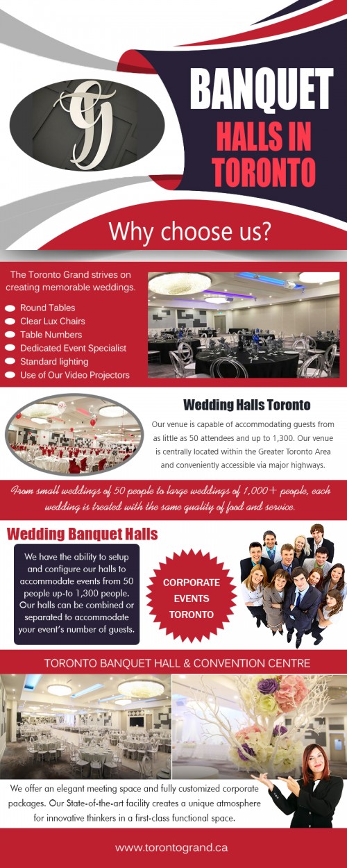 Wedding halls Toronto services can give your guests a unique expereince AT https://www.torontogrand.ca
Find us on Map : https://goo.gl/maps/9fnAjATBiGy 
Deals in .....
banquet halls in toronto
banquet halls
banquet hall
wedding halls toronto
wedding banquet halls
corporate events toronto
banquet centre

You have to be cautious when planning for any event. There are many things that need to be done and several things can go wrong simultaneously. It will be easy to lose track of what is being done and lose even the good ideas that you keep coming up with during the planning process. You have to try and get the best out of your ideas such that the event can be made to be good. With wedding halls Toronto an event will be successful and also memorable for everyone.
Street Address: 30 Baywood Rd
City: Etobicoke
State: Ontario
Zip/Postal Code: M9V 3Y8
Business Primary Phone Number: 416-740-4040
Primary Email Address : info@torontogrand.ca
Hours of Operation: 11am - 9pm

Social : 
https://padlet.com/banquethalls
https://followus.com/banquethalls
https://kinja.com/banquethallstoronto