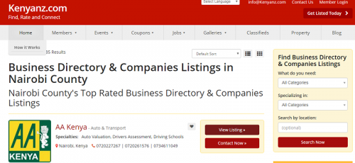 Search our Nairobi County Local Business Directory & Companies List database and connect with top rated Business Directory & Companies Lists in Nairobi County.
Visit here:-https://www.kenyanz.com/nairobi-county