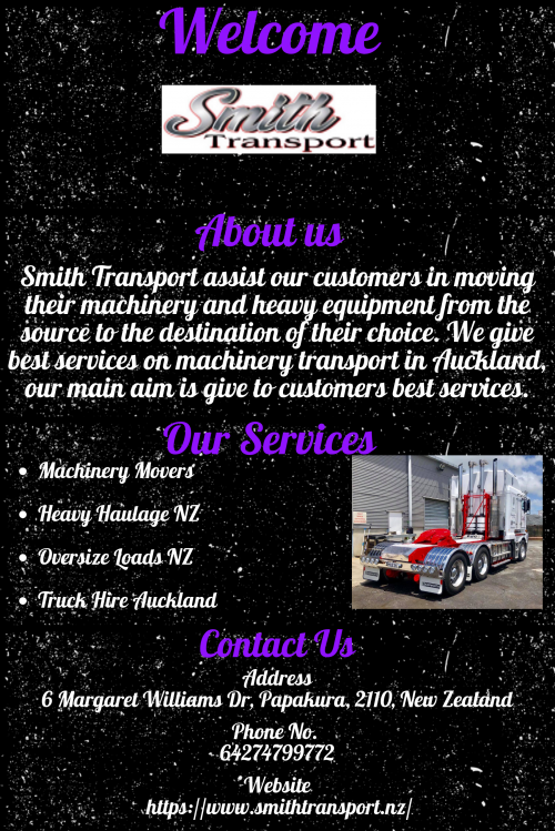 Our company provide the suitable price for machinery movers with the best service from experienced workers. For getting more info visit us at 6 Margaret Williams Dr, Papakura, 2110, New Zealand

https://www.smithtransport.nz/machinery-transport/