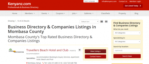 Search our Mombasa County Local Business Directory & Companies List database and connect with top rated Business Directory & Companies Lists in Mombasa County.
Visit here:-https://www.kenyanz.com/mombasa-county
