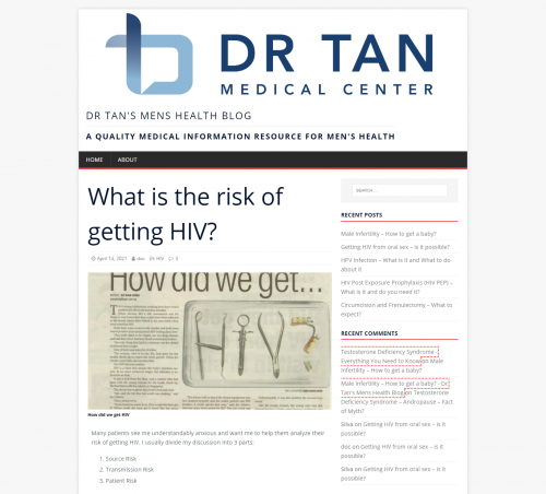 The possibility of getting HIV is a scary thing. This article discusses the statistics in detail and other factors that affect risk estimation.

https://drtanmenshealthblog.com/2021/04/14/what-is-the-risk-of-getting-hiv/

#menshealthblog #BestMen'sHealthBlogs2021 #MensHealthTipsblog #Men'sFitnessTips2021 #Men'sfitnessblogs #Men'shealtharticles2020 #Men'sHealthNews2021 #hivfromoralsex