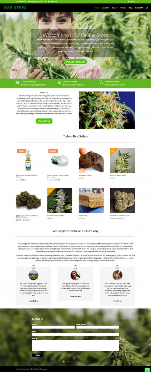 HSU Online Store - We are poineer cannabis and cannabis products dispensary growing our own herb, milking our own products, distributing our own seeds and leaf  locally and shipping on a global scale. Call us +1 714 215 3149 Email id -info@hsustore.com 

Visit website:- https://hsustore.com/