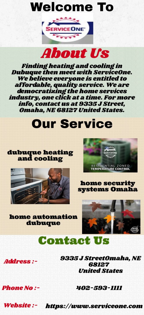 Hire ServiceOne for home appliance repair in Omaha. We are working hard to be your trusted one-stop home maintenance services partner. We deal in all kinds of home appliance repair services. For more details, contact us today.

https://www.serviceone.com/dubuque/services/home-and-business-automation