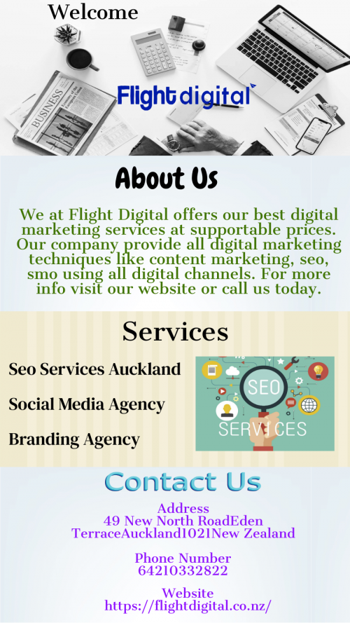 Looking for high rank seo company in Auckland? Contact Flight Digital as soon as possible, as we are the trusted company in whole region. We offer our full service for all work businesses at low prices. Call us at :- 64210332822 for more deals.

https://flightdigital.co.nz/seo/