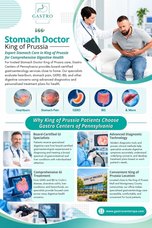 Stomach Doctor King of Prussia care often starts with understanding the pattern rather than rushing straight toward a test or treatment. A longer conversation about symptoms can reveal details that are easy to miss when each episode is treated as a separate problem.

Click here for more information: https://www.gastrocenterspa.com/location/king-of-prussia

Gastro Centers of Pennsylvania

Location: 216 Mall Blvd #120, King of Prussia, PA 19406, United States
Find Us On Google Map: https://maps.app.goo.gl/urcTXbfAmHQzMY5V7

Read Our Blogs:
https://gastrocenterspa.wordpress.com/
https://gastrocenterspa.jimdofree.com
https://gastrocenterspa.medium.com/

More Links:
https://linktr.ee/gastrocenterspa
https://www.buzzfeed.com/gastrocenterspa
https://disqus.com/by/gastrocenterspa/about/