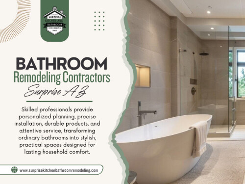 The existing plumbing locations matter. Drain positions, supply lines, wall access, and floor conditions can all influence what is possible. This is one area where experienced Bathroom remodeling contractors Surprise AZ can help identify potential complications before installation begins.

Address: 14239 W Bell Rd, UNIT 218, Surprise, AZ, 85374
Phone Number: +1(623) 294-8138