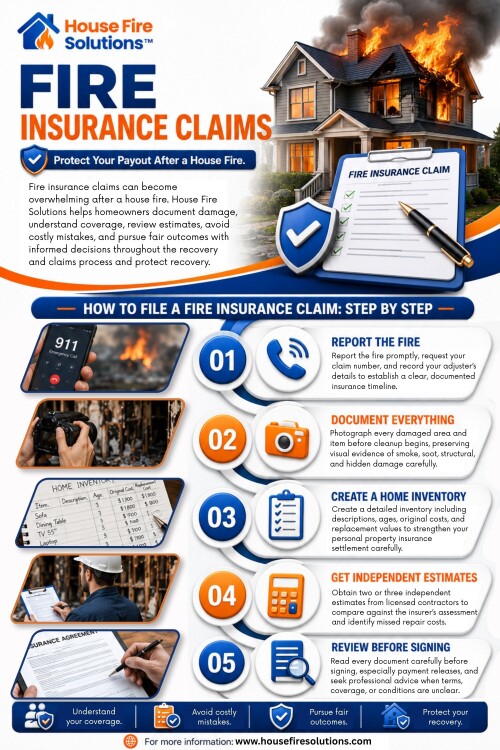 Dealing with property damage after a house fire is difficult enough without adding avoidable insurance problems to the situation. Yet many homeowners make important decisions during the first days of a claim while they are tired, displaced, and still trying to understand how badly the property has been affected. Small mistakes with documentation, communication, cleanup, or repair decisions can make fire insurance claims harder to manage later. Knowing where homeowners commonly run into trouble can help you approach the process more carefully and preserve the information needed as the claim develops.


Official Website: https://www.housefiresolutions.com/resources/fire-insurance-claims

House Fire Solutions
Phone: (866) 934-1703

Read Our Blogs:

https://housefiresolutions.jimdofree.com/
https://housefiresolutions.weebly.com/
https://housefiresolutions.wixsite.com/fireinsuranceclaims

More Links:

https://www.goodreads.com/user/show/203299160-house-fire-solutions
https://www.last.fm/user/firesolution
https://community.wongcw.com/housefiresolutions