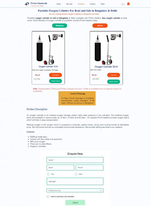 Get medical oxygen cylinder for rent or buy in Bangalore & Delhi from Prime Healers. Water capacity of10 litre & 50 Litre. Home delivery available in 7 hours. Book now 

https://www.primehealers.com/oxygen-cylinder